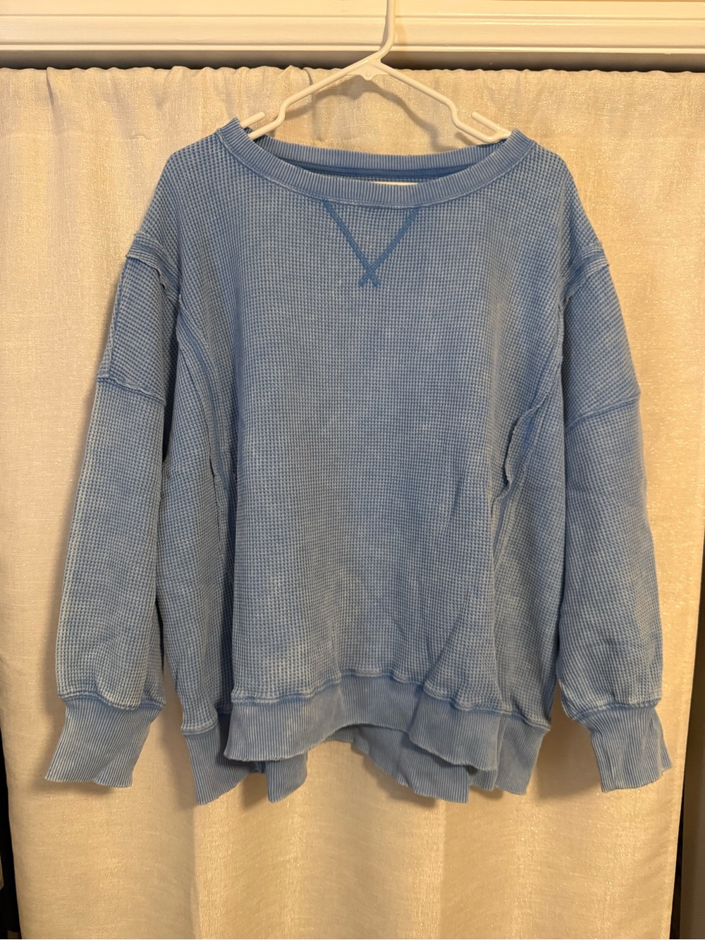 America Eagle Waffle-Knit Crewneck Sweater in Light Blue
